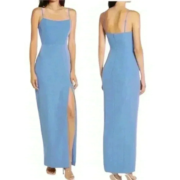 WAYF The Lettie Column Gown Evening BLUE Bridesmaids Dress - Picture 1 of 12